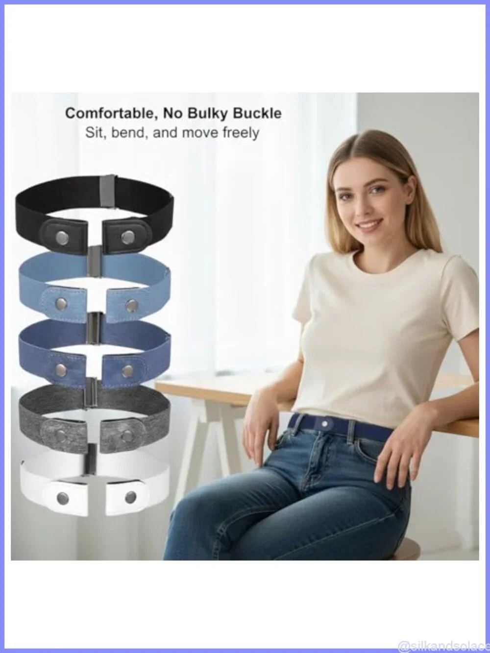 5 Pack No Buckle Elastic Belts for Women Stretch Waist Belt Set